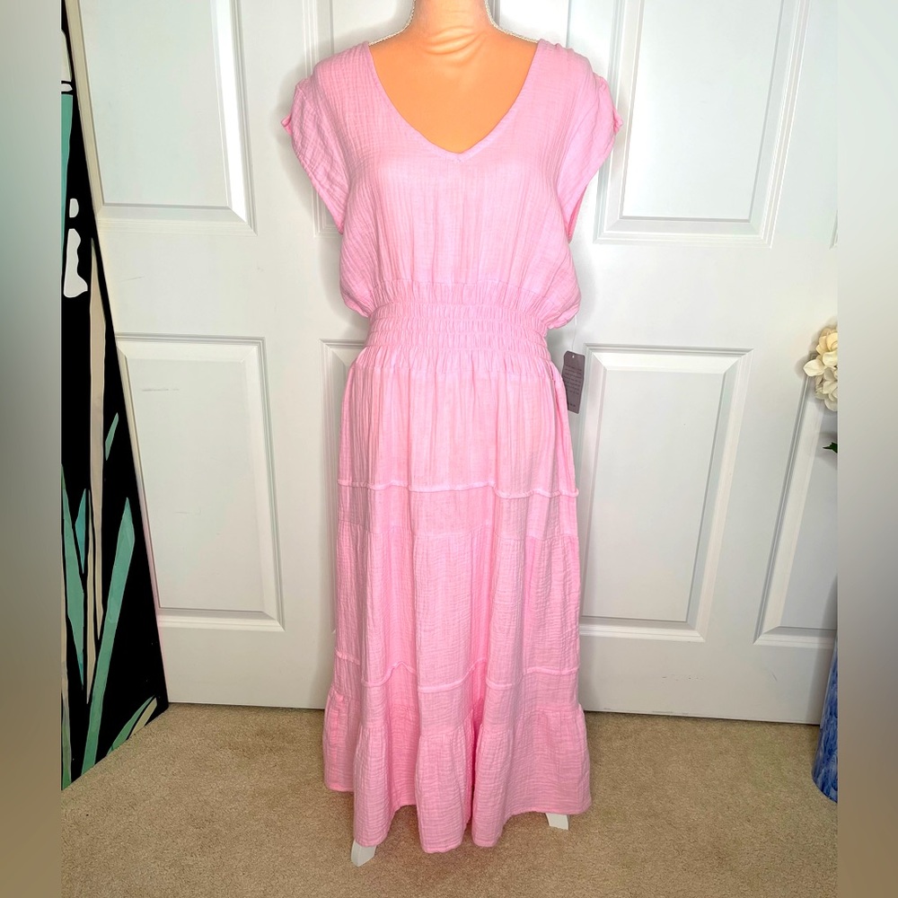 Maisie Gauze Smocked Midi Dress Pink size XL NWT B10